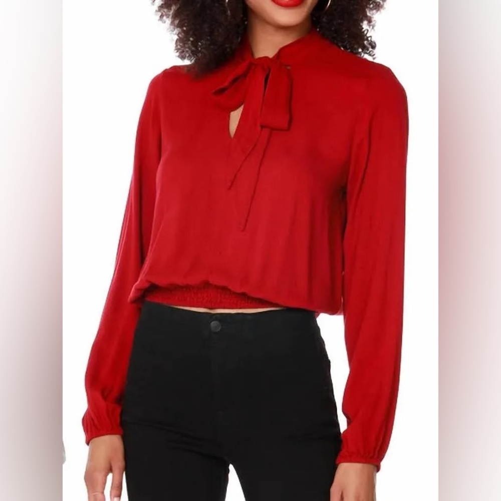NEW BOBI tie neck blouse in red